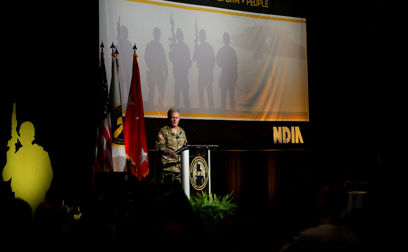 Army Gen. Raymond A. Thomas III, USSOCOM commander, gives opening remarks officially opening of the 2017 SOF Industry Conference