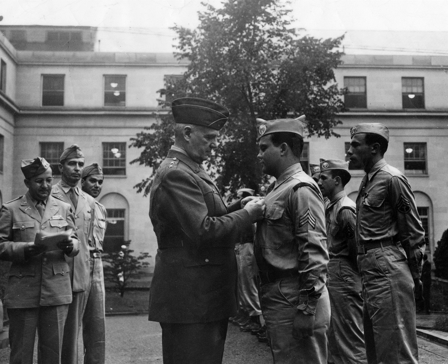 Sgt. Caesar Civitella receiving an award from Maj. Gen. William “Wild Bill” Donovan after World War II.  Courtesy photo.