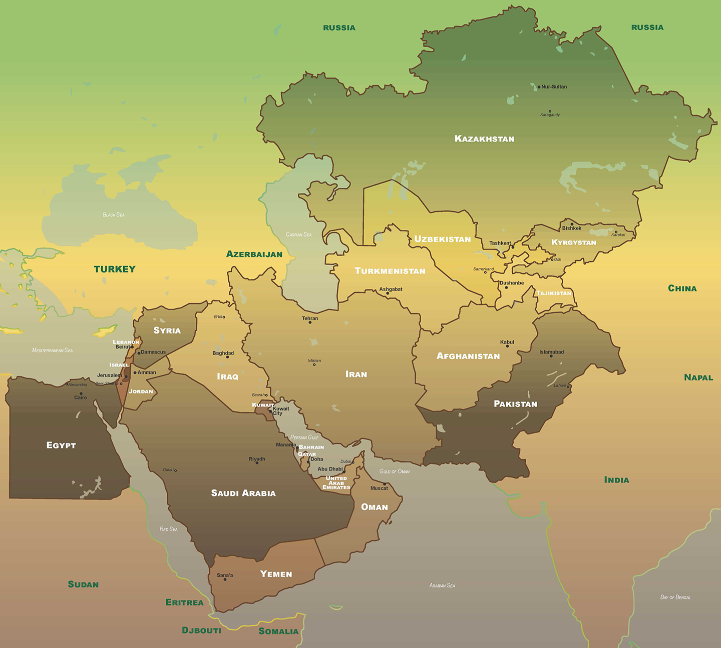 Map of the CENTCOM area of responsibility